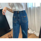 French Retro Blue High Waist Jeans Ladies New
