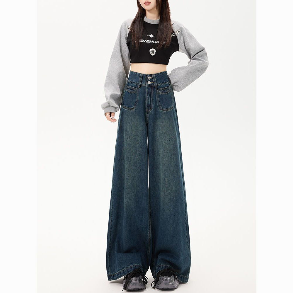 Retro Wide Leg Jeans Women's Spring And Autumn Loose Small High Waist Straight