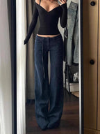 Retro Low Waist Draping Washed Wide-leg Jeans Women