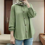 New Round Neck Long Sleeve Cuff Blouse