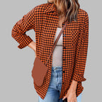 Printed Plaid Lapel Loose Long-sleeve Shirt Plaid Shirt